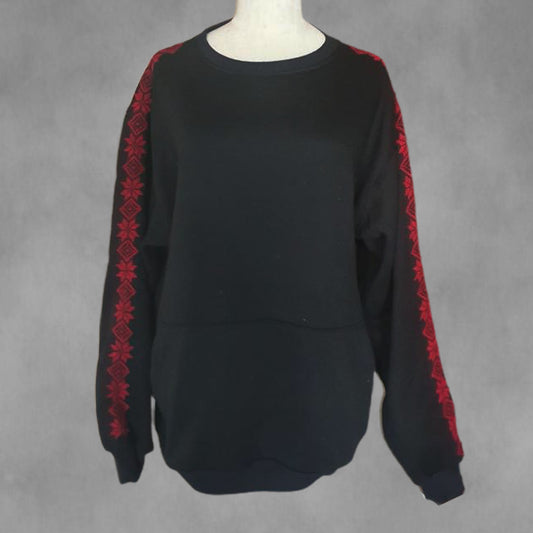 Tatreez Embroidered Sweater- Black/ Red