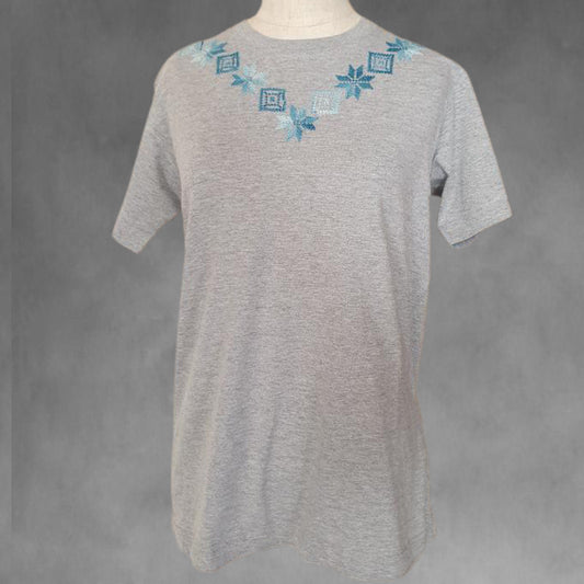 Grey/Blue Embroidered T-shirt