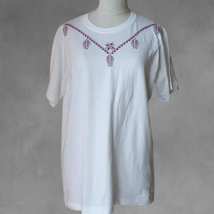 White/Purple Embroidered T-shirt