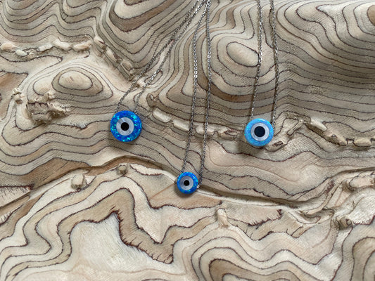 Round Evil Eye Necklace- Blue