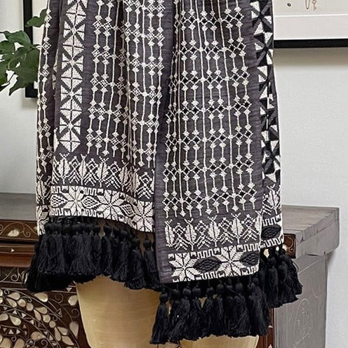 Dark Grey Palestinian Embroidery Shawl