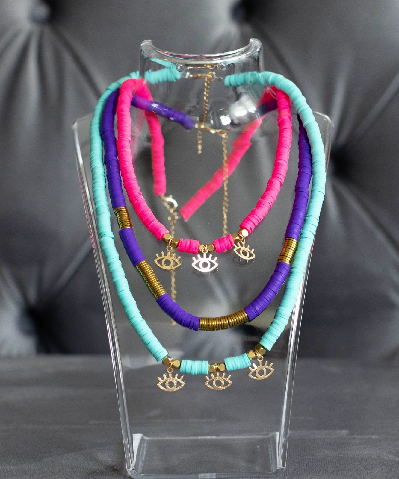 Colorful Necklace with Brass Eyes