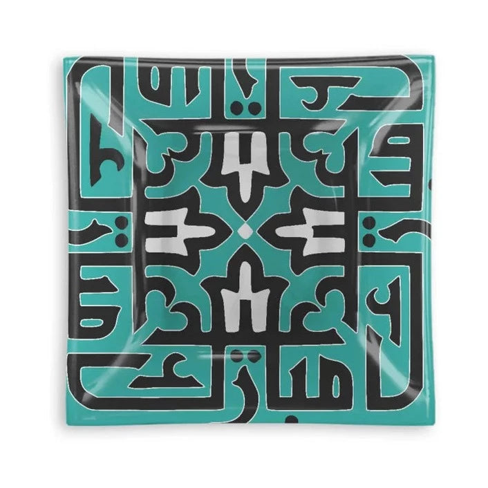 Eid Mubarak Square Glass Tray- Blue