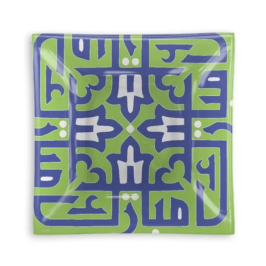 Eid Mubarak Square Glass Tray- Green
